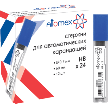 Грифель ч/гр 0,7мм HB 12шт в пл.боксе 5011700 Attomex