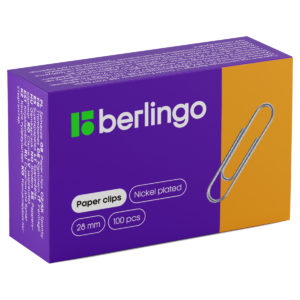 Скрепки 28мм, Berlingo, 100шт., никелированные, карт. упаковка BK2511