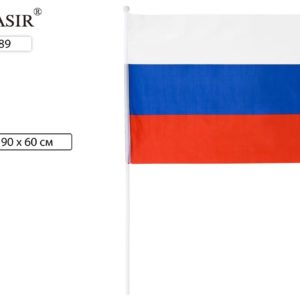 Флаг РФ триколор 60*90см на пластиковой трубочке,материал-искусственный шёлк МС-3789 MC BASIR