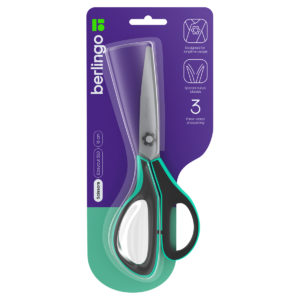 Ножницы Berlingo "Easycut 350", 18см, бирюзовые, эргономичные ручки, мягкие вставки, DNn_18035_b