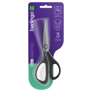 Ножницы Berlingo "Easycut 350", 18см, серые, эргономичные ручки, мягкие вставки DNn_18035_c