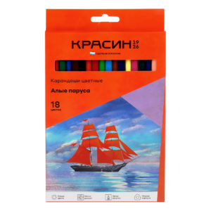 Карандаши цветные Красин "Алые Паруса", 18цв., трехгран., заточен., картон, европодвес КР-180100