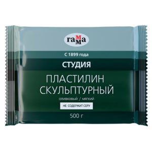 Пластилин скульптурный Гамма "Студия", оливковый, мягкий, 500г, пакет 2.80.Е050.004