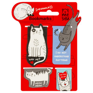 Закладки магнитные для книг, 4шт., MESHU "Funny cat", ламинация с блестками MS_58308