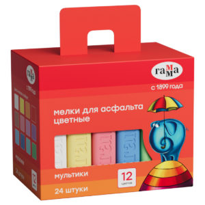Мелки для асфальта Гамма "Мультики" цветные, 24шт., квадратные, картонная коробка 9022324