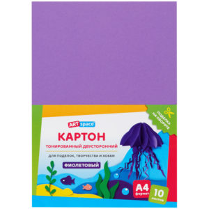 Картон цветной А4, ArtSpace, 10л., тонированный, фиолетовый, 180г/м2 КТ1А4_38002