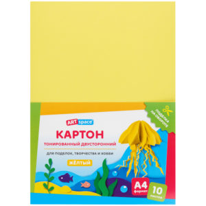 Картон цветной А4, ArtSpace, 10л., тонированный, желтый, 180г/м2 КТ1А4_37992