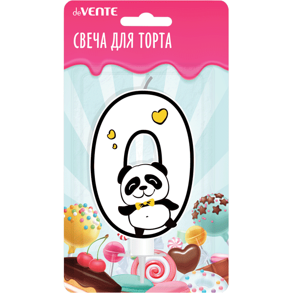 Свеча -цифра "0" тортовые Панда с рисунком, белая 9,1*6,6*1см /блистер 9060111 deVENTE