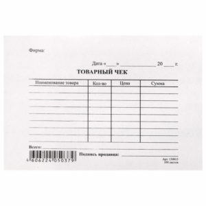 Бланк Товарный чек А6 /склейка.100шт 130015 noname