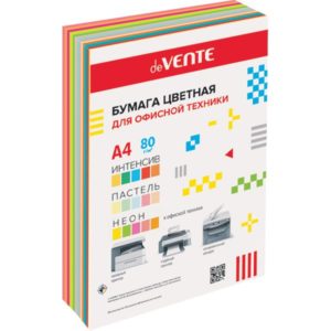 Бумага А4  80г/мкв  90л "MIX" ассорти /5 интенсивных, 5 пастельных и 5 неон. цветов deVENTE