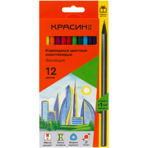 Карандаши цветные пластиковые Красин "Эволюция", 12цв.+1 ч/г HB, заточен. КР-120500