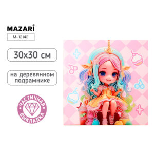 Алмазная мозаика ДЕВОЧКА, деревянный подрамник, холст 30X30 см, частичная выкладка
