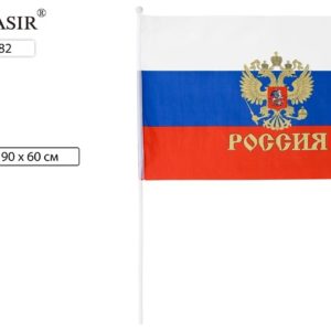 Флаг РФ с гербом 60*90 на пластиковой трубочке,материал-искусственный шёлк МС-3782 MC BASIR